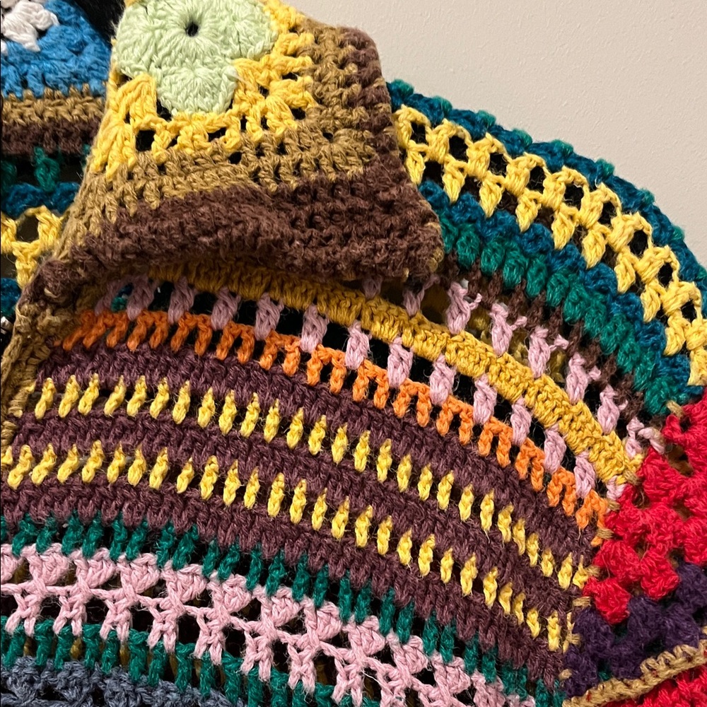 Vintage Express Multicolor Crochet Granny Square Sweater - Picture 7 of 8